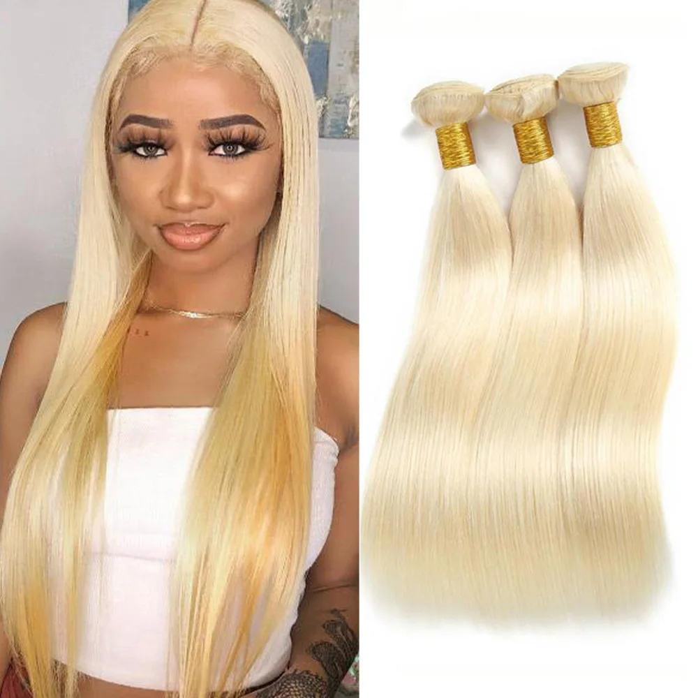 613 Color Straight Human Hair Weft Bundles European Remy Natural Human Hair Extension Can Curly Hair Weaves Blonde For Salon