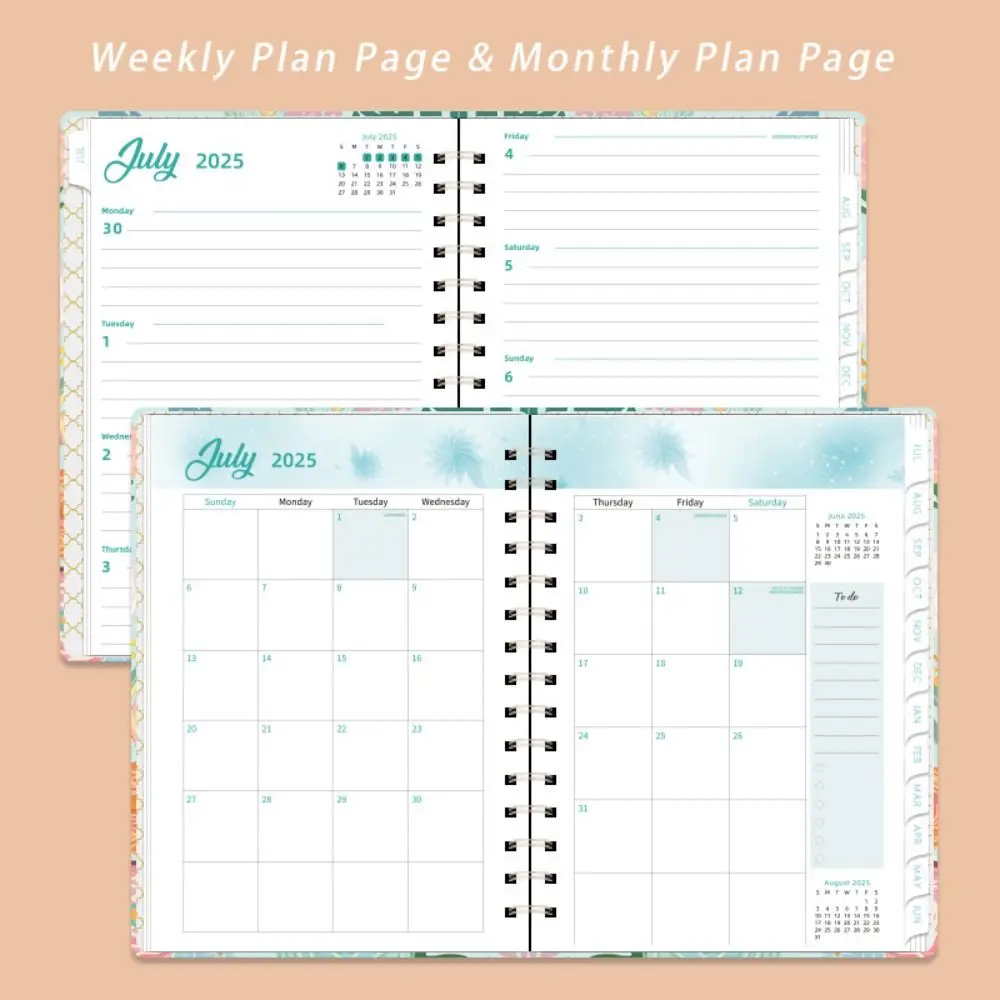 รายเดือน 2025 ภาษาอังกฤษ Agenda Book Weekly Plan Planner Organizer ดอกไม้ไดอารี่โน้ตบุ๊คหลวม COIL To Do List