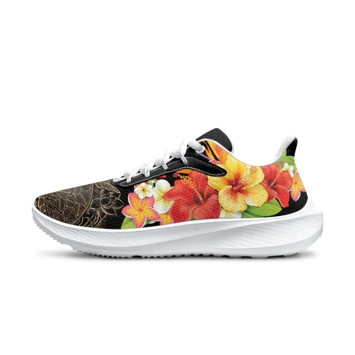 Fashion Art Polynesian Hibiscus Flower Print Sneakers For Women Summer Autumn Comfortable Breathable Outdoor Sports Running Shoe
