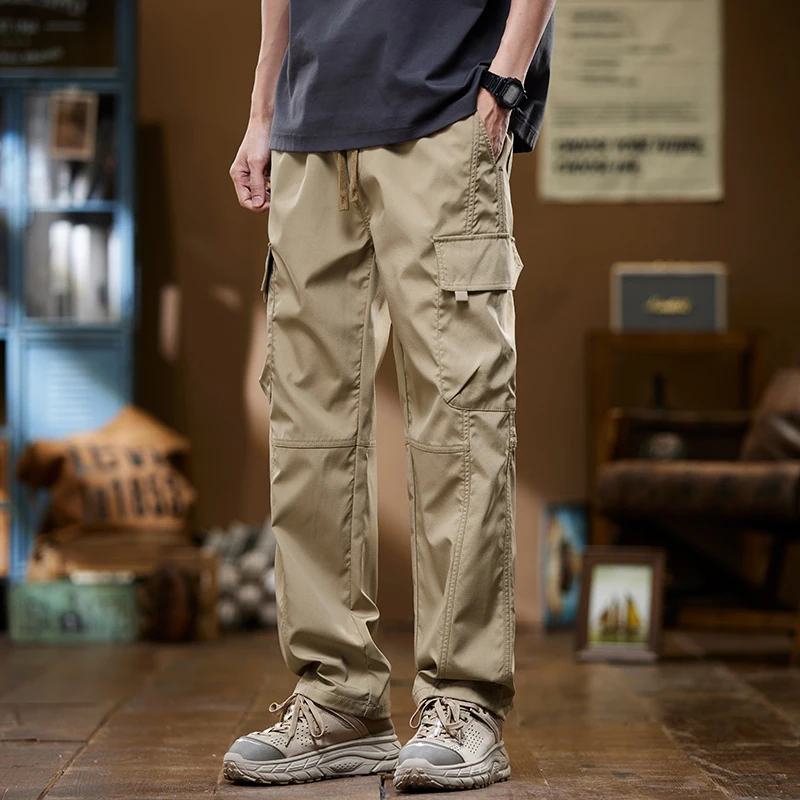 

2025 Summer New Men's Cargo Pants Subtle Check Baggy Lounge Trousers Lightweight Loose-Fit Breathable Long Pants Street Trend