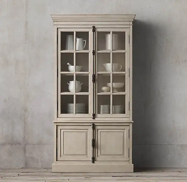 #Ivory Color Solid Wood Modern Kitchen and Dining Room Cabinet with Panel Design Custom