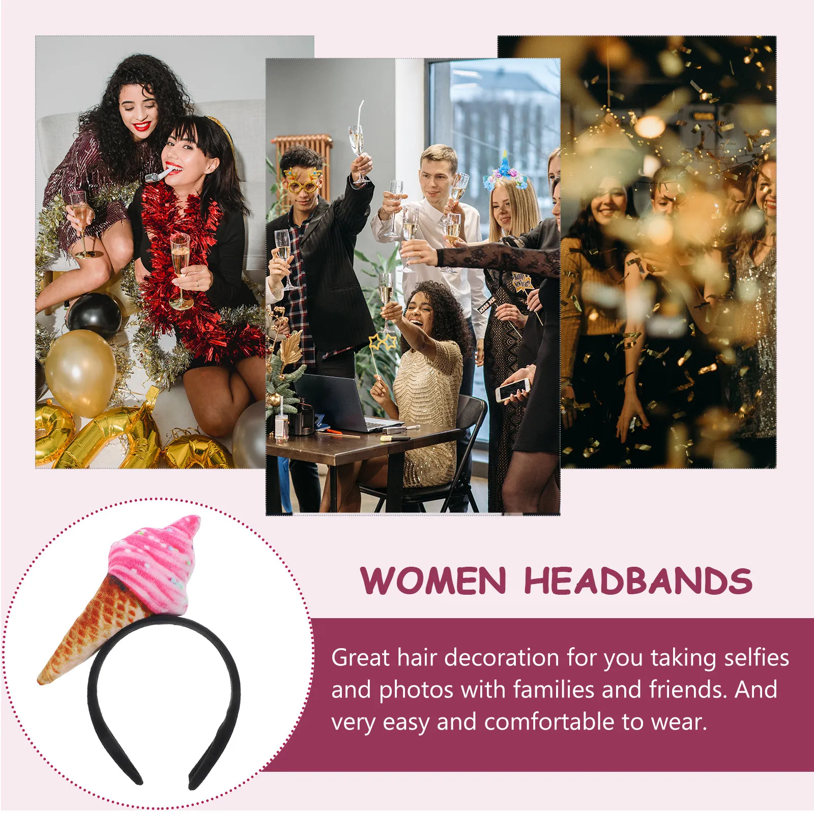 

Розовая повязка для волос с дизайном в виде мороженого, милый аксессуар для умывания, спа-процедур и вечеринок, легкая и удобная