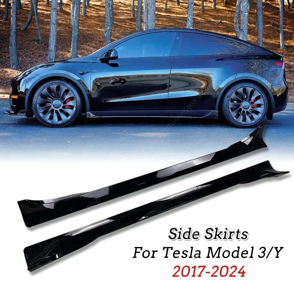 4pcs Side Skirts Spoiler Body Kits For Tesla Model Y 3 Highland Guard Extension Rocker Panels 2017-2024 Splitters Accessories