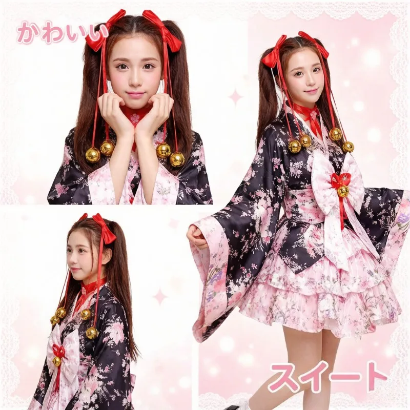 

Sakura Printed Kimono Maid Outfit Classic Lolita Style Cosplay Costume Dance Wear Stage Performance Retro Japanese Party Dress