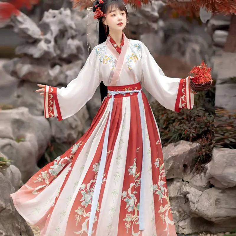 

Original and Genuine Hanfu Women's Ancient Clothing Cross-collar Waist Skirt Adult Chinese Style Jin System Student Full Set