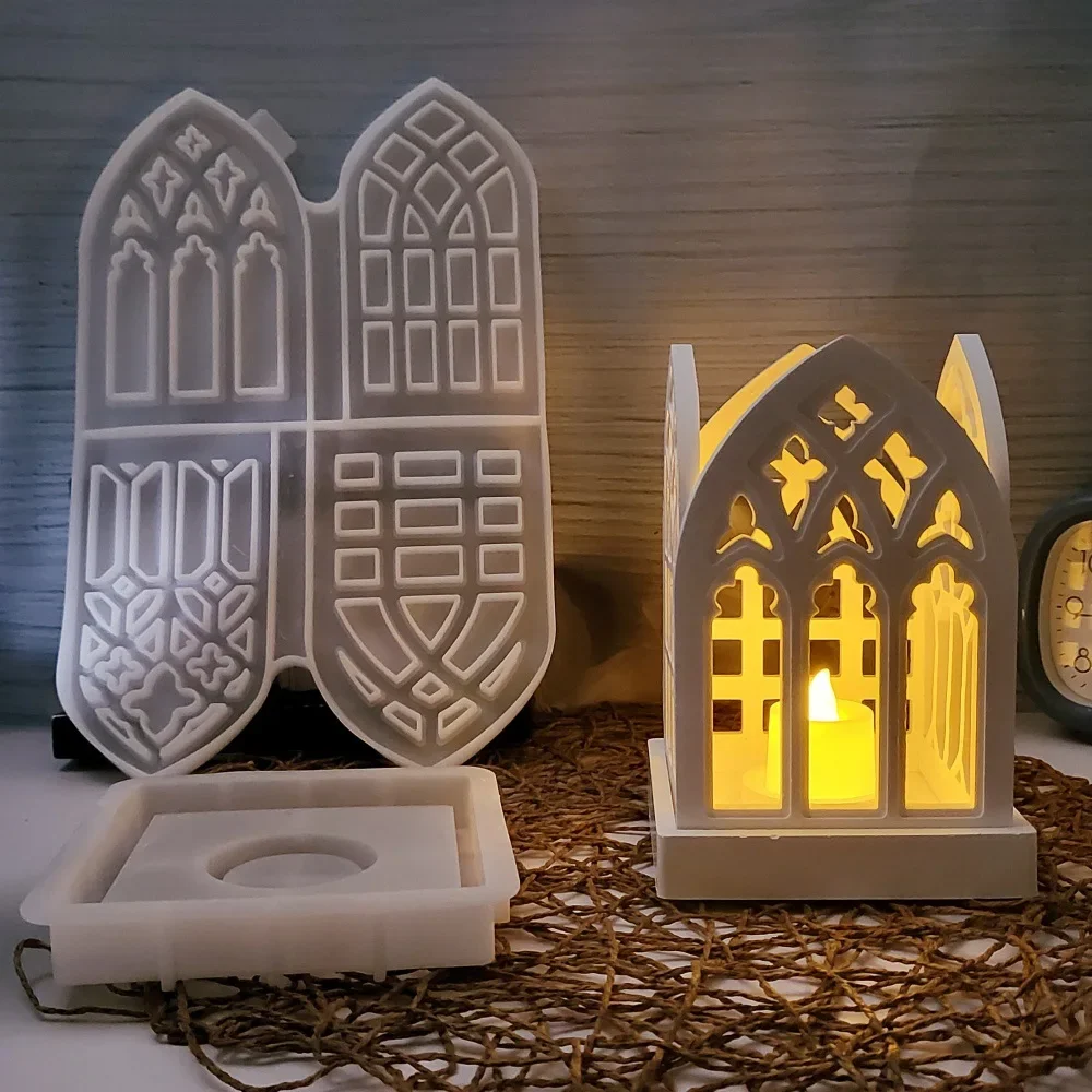 Gothic Style House Cement Concrete Molds Arc Shape Roof House Lamp Projection Box Candle Holder Gypsum Plaster Mould Resin Mold