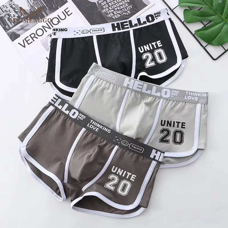 1/3pcs Men Underwear Sports Boxer Shorts Cotton Solid Color Sexy Panties Fashion Breathable Comfortable Underpants Man U Convex