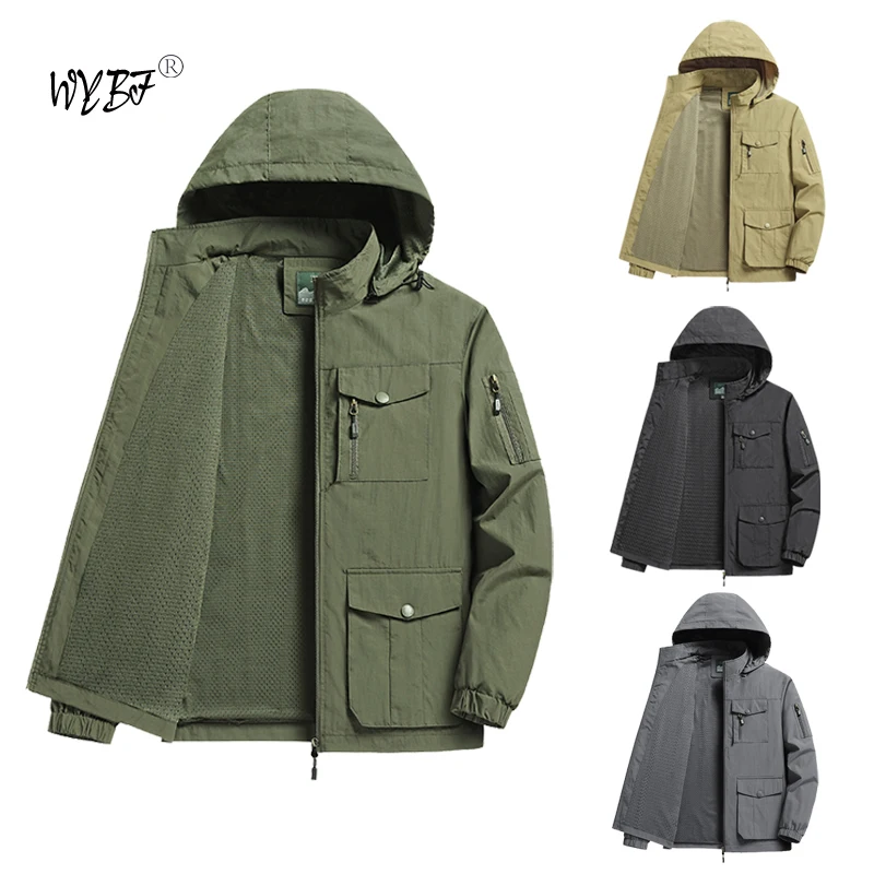 

Men's Jacket With Multiple Pockets Hooded Spring And Autumn Hiking Jacket Men's Outdoor Casual Tactical Windproof Jacket Men's