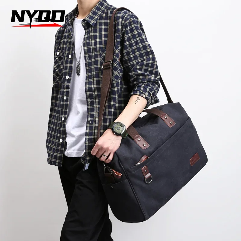 Men Outdoor Large Capacity Canvas Handbag Casual Business Laptop Bags Fashion Briefcase Fitness Travel Crossbody Shoulder Bag