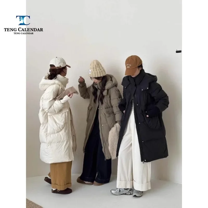 

Winter Waist Down Jacket, Korean Version Medium Length Loose Thick Hooded Slim Fit White Duck Down Jacket, 2024 New Women's Item