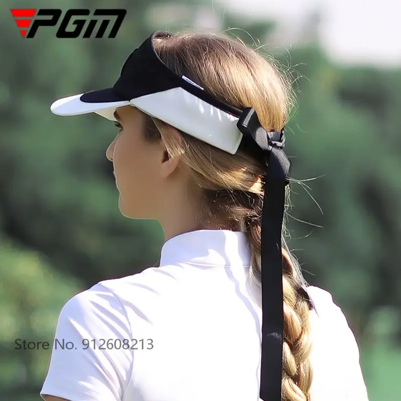 PGM Ladies Sun Shade Hats Breathable Golf Sunscreen Caps for Women Adjustable Empty Top Hat Casual Sports Cap Detachable Bowknot