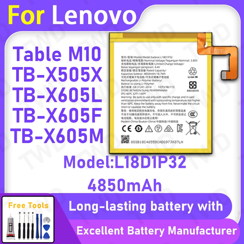 

100% New 4850mAh L18D1P32 Battery For Lenovo Table M10T/B-X505X Replacement Bateria+Free Tools