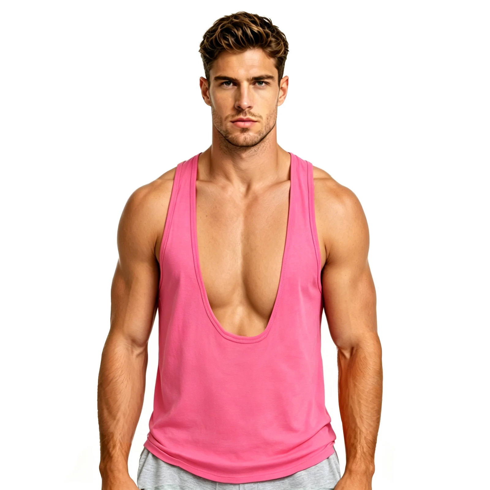 Herren-Tanktops mit tiefem U-Ausschnitt, ärmelloses Shirt für Bodybuilding, schnell trocknend, für Fitness-Training, Workout, Singlets, Sportbekleidung für Männer – Detail 5