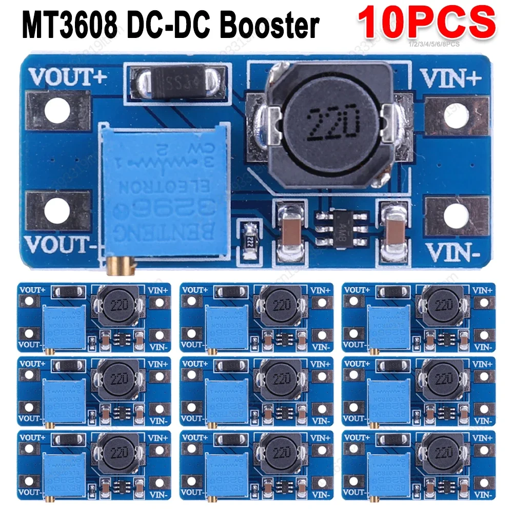 10-1PCS MT3608 DC-DC Réglable Boost Tech Pipeline Max DC-DC Step Up Convertisseur Booster Alimentation Tech 2V-24V à 5V 9V 12V 28V