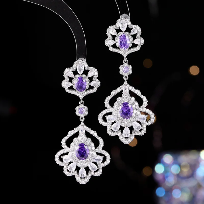 

wedding bride earrings vintage shiny zircon silver color long pendant earrings for women dinner party elegant jewelry gift