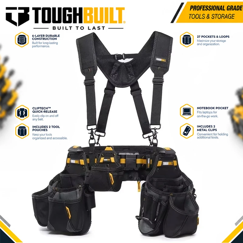 TOUGHBUILT TB-CT-101-5P 5-in-1 Tool Pouch Combo Kit (2 Large Pouches + 1 Small Pouch + Belt + Shoulder Strap)