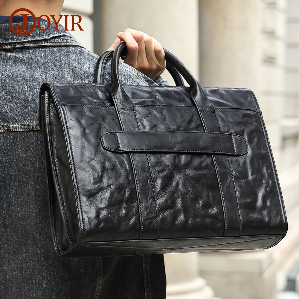 JOYIR Genuine Leather Fashion Business Men's Briefcases High Quality 15.6 Inch Laptop Tote Casual Work Office Handbags