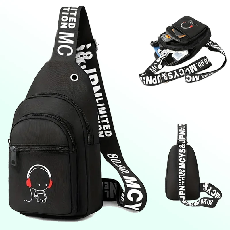 

Рюкзак нейтрального стиля для мужчин и женщин с принтом мультяшных персонажей, многослойными карманами и одним плечевым ремнем.