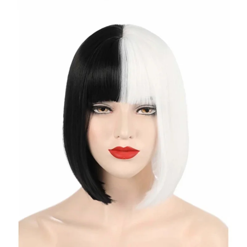 

Black and WhiteCOSWig Double Layer Long Straight Short Curly Corn Perm Middle Part Water Wave Halloween Wig