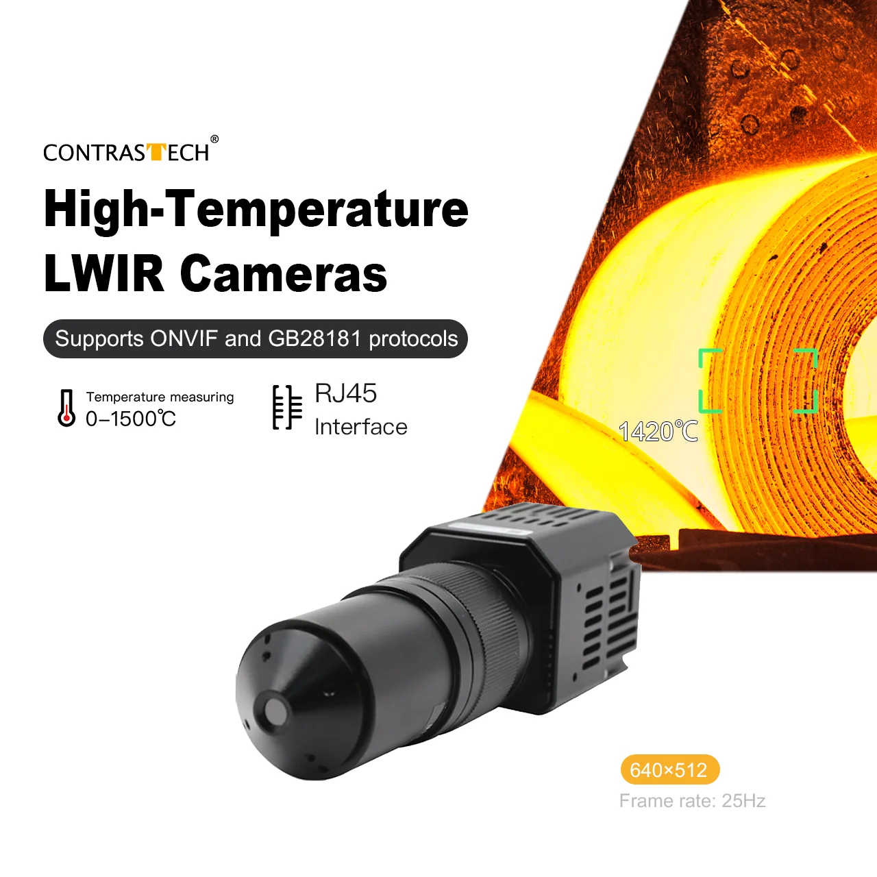 640x512 6mm ONVIF 1500℃ High Temperature Measurement 8-14μm LWIR Thermal Camera Module for Metal Smelting