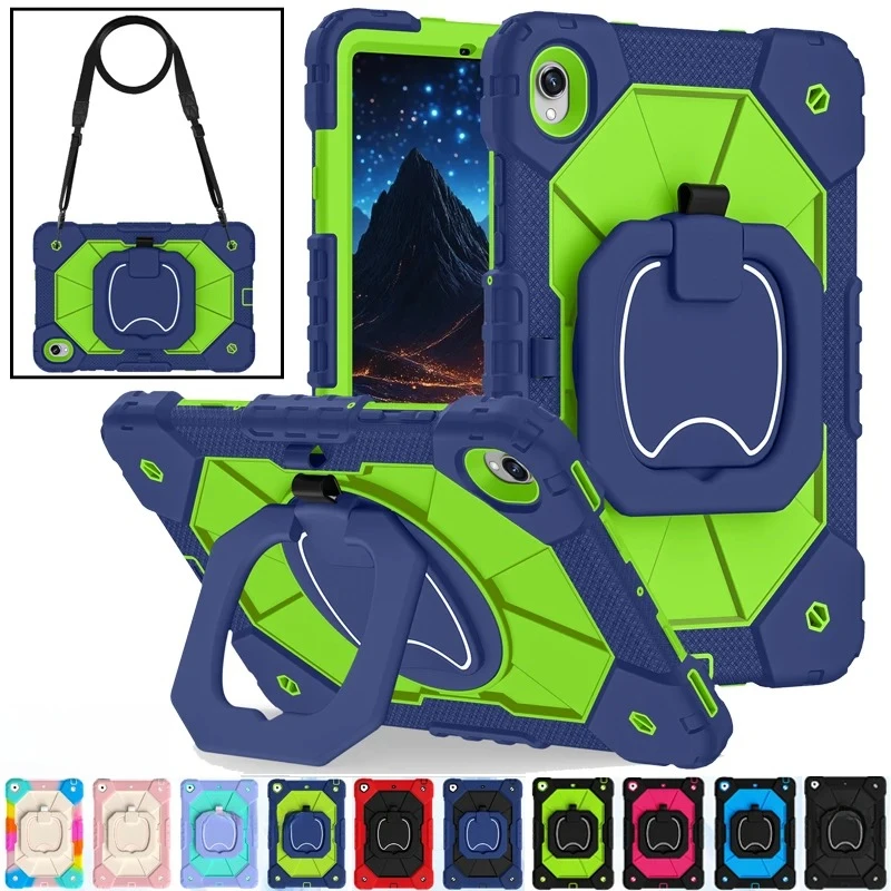 For Samsung Tab S11 11 inch SM-X730 X736 360 Rotation Pull Ring Shoulder Strap Stand Tablet Case Shockproof Rugged Cover Funda