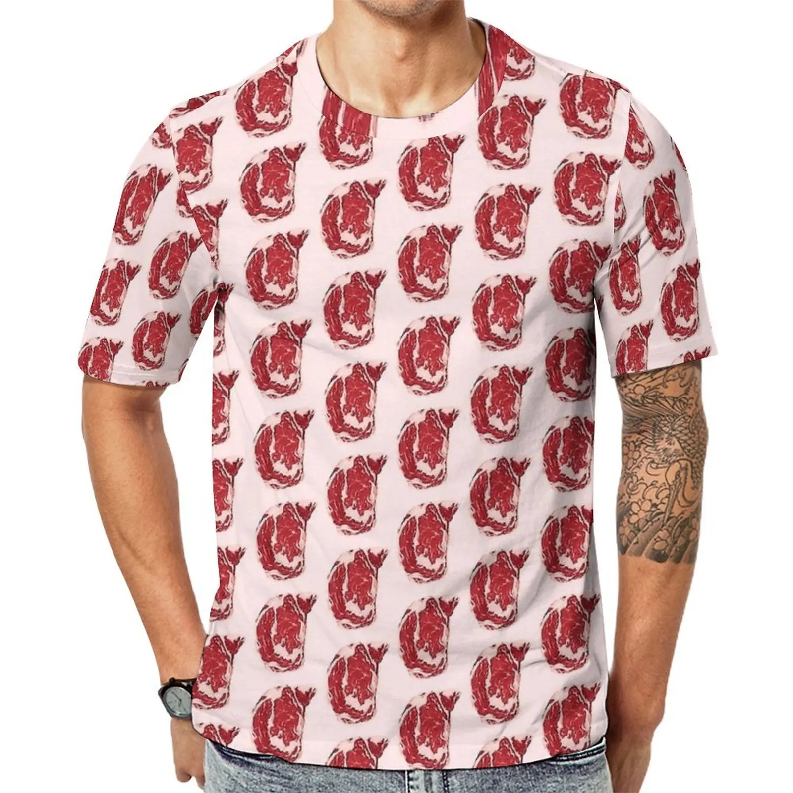 Simple Steak Tile Print T Shirt  Trendy T Shirts Mens Y2K Casual Tee Shirt Summer Short-Sleeved Custom Clothes Plus Size 5XL 6XL