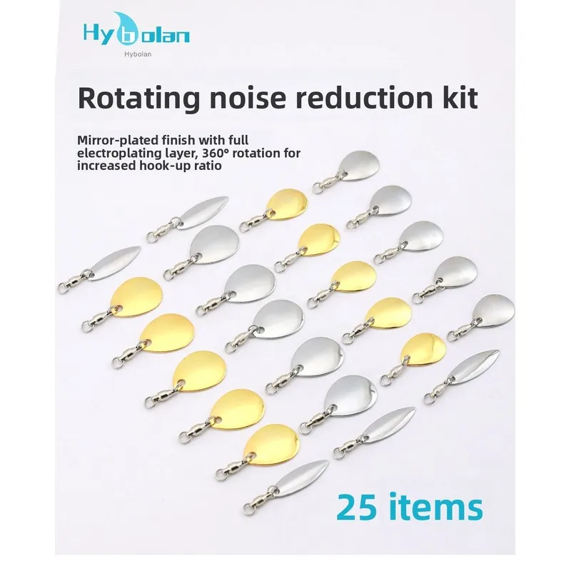 Kit de 25 lames rotatives en métal 360 °   Accessoires de pêche : Leurre rotatif anti-bruit avec émerillon pour la pêche au bar et au brochet