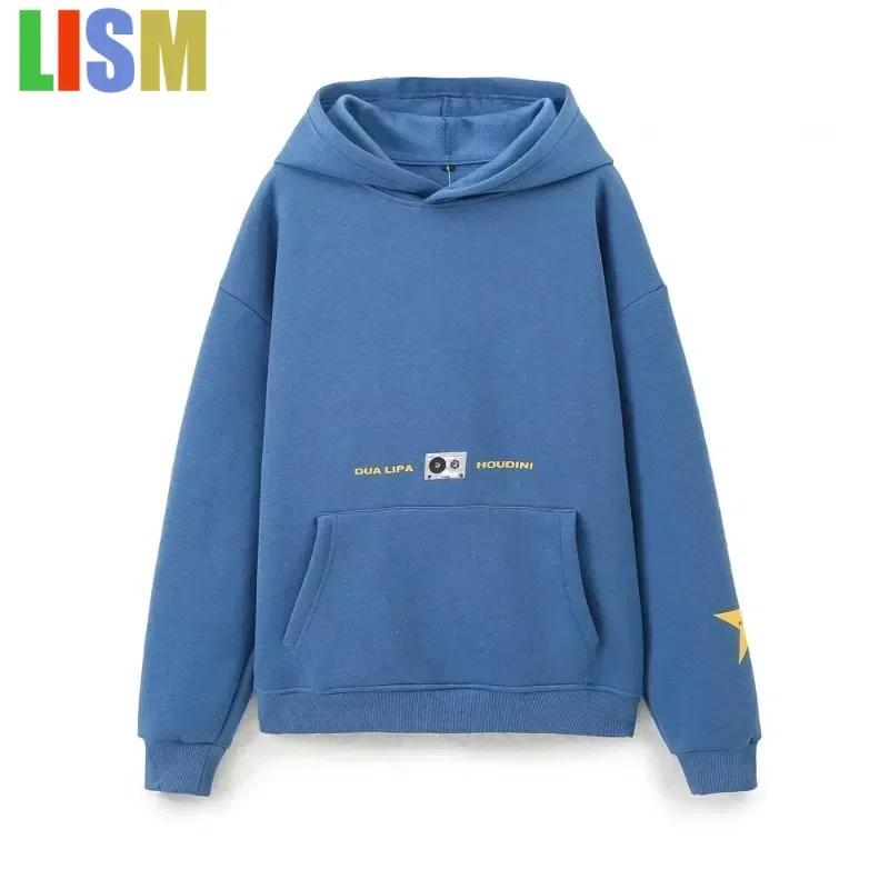 

LISM Winter Ladies Hoodie Casual Loose Fit T-shirts Blue Letter Print Hoodies 2025 Y2k Sweat-shirt Long Sleeve Fall T-shirts