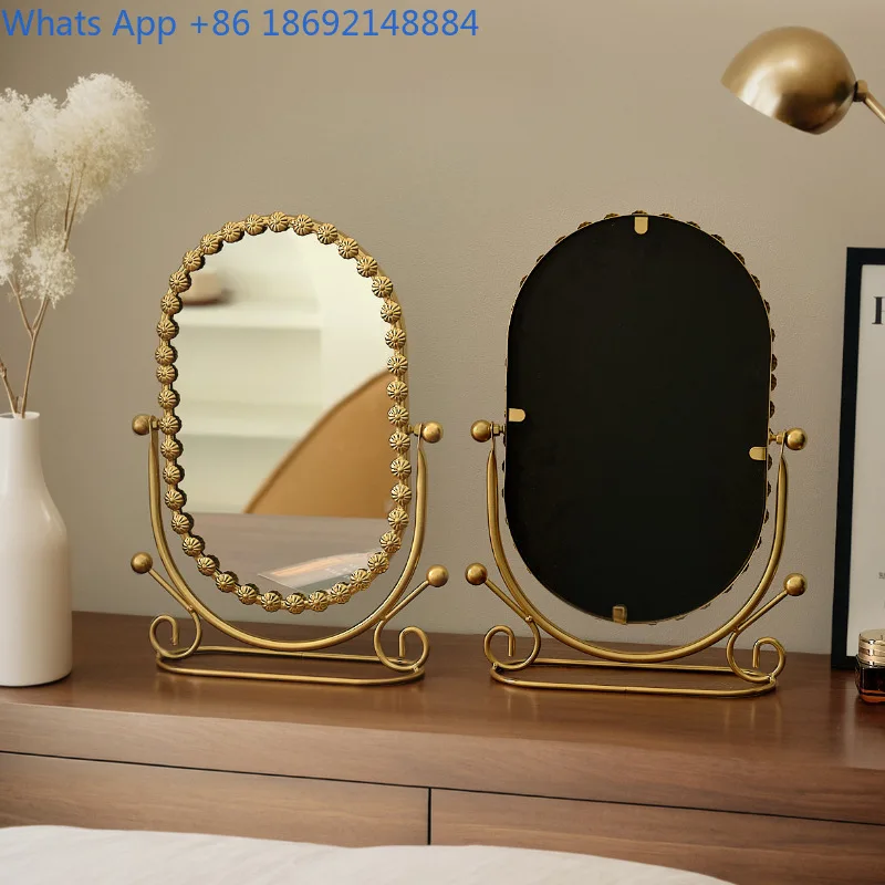 

European Style High-Value Vanity Makeup Mirror for Home Bedroom, Freestanding Dormitory Simple Beauty Mirror, Reversible