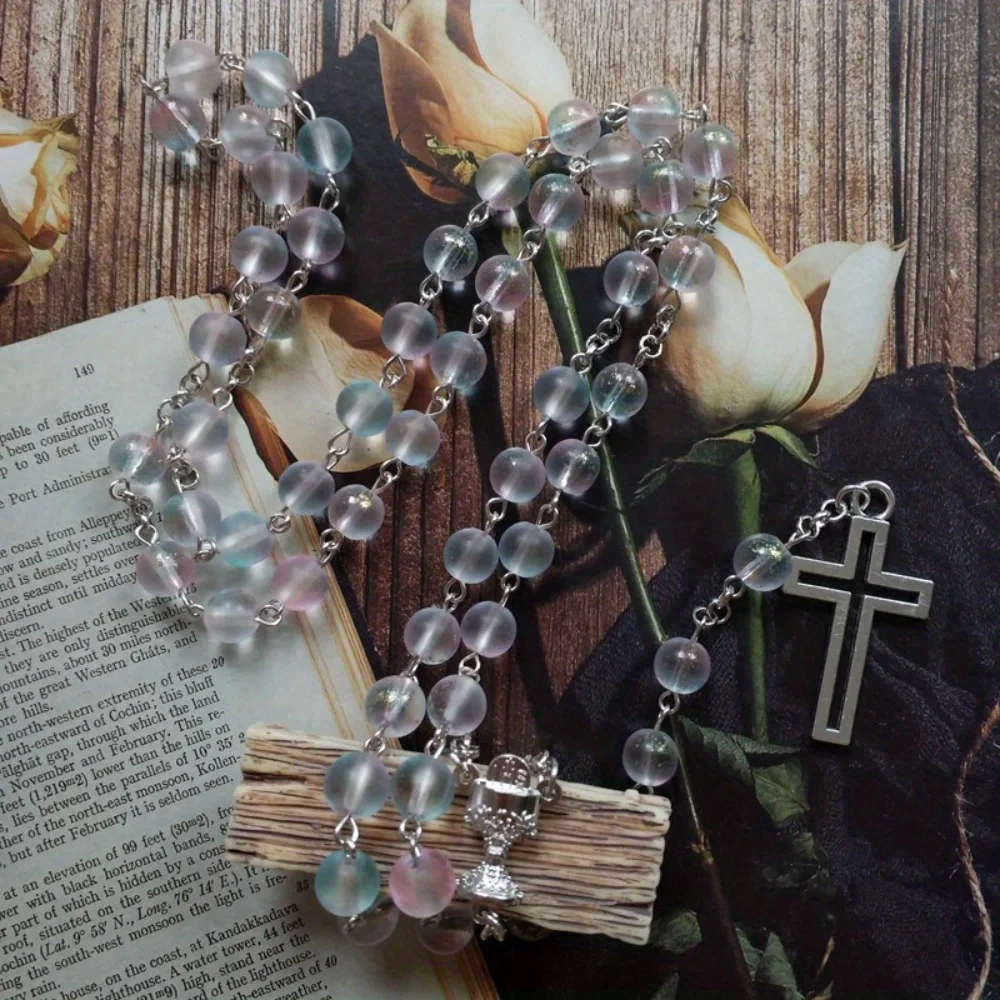 1pc Acrylic White Clear Crucifix Rosary Necklace Birthday Wedding Holiday Party Decoration Sacramentals Stained Glass