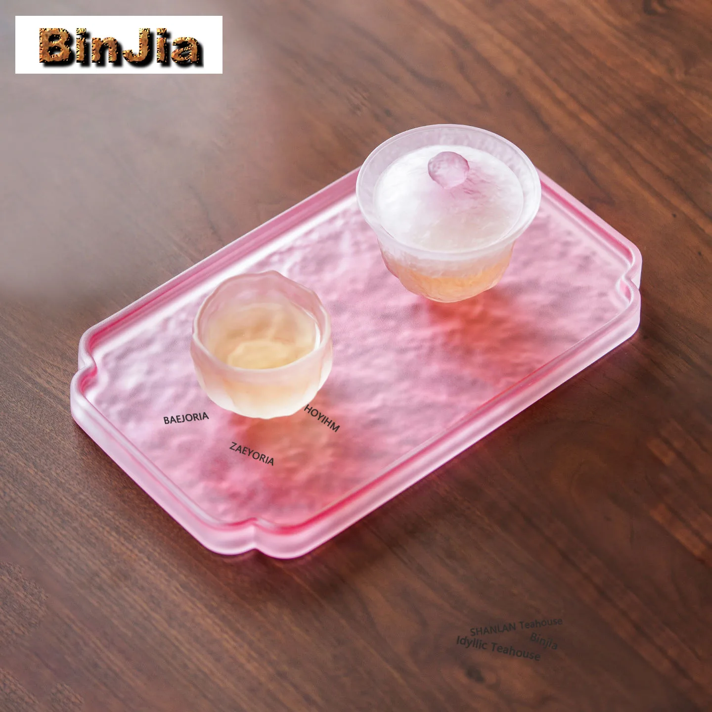 BAEJORIA Pink Colored Glaze Glass Tea Tray Japanese Cuisine Table Coffee Storage Board Teapot Mat Dishes For Serving Tea Items