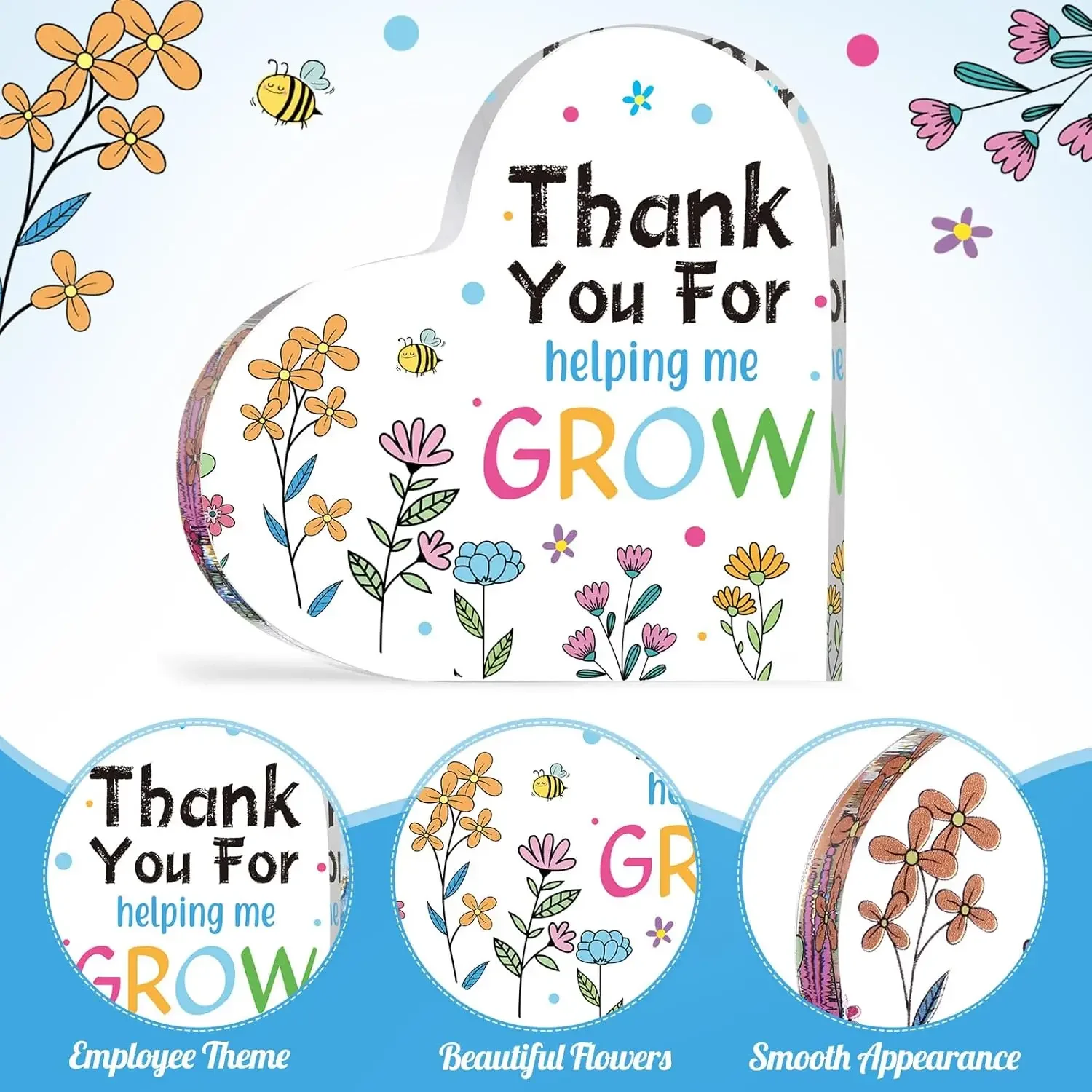 Teacher Thank You Heart Acrylic Sign Thank You For Helping Me Grow Preschool Educator Keepsake Plaque