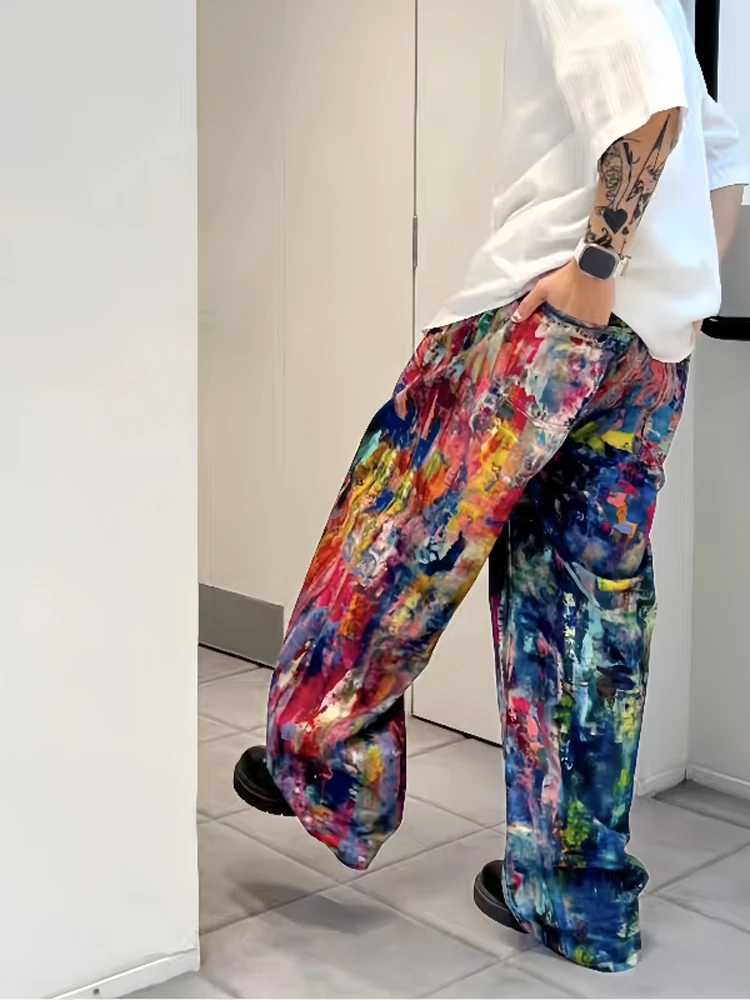 

Retro American Hand-Painted fiti Men's Jeans Loose Straight Leg Trousers Faionable Design Casual Wear All Seasons