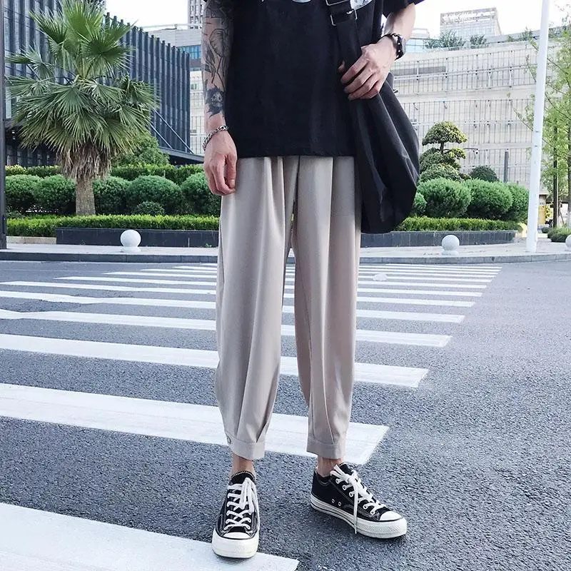 

2024 New Summer Fashion Trend Simple Solid Color Casual Loose and Versatile Leggings with Cropped Radish Pants for Men