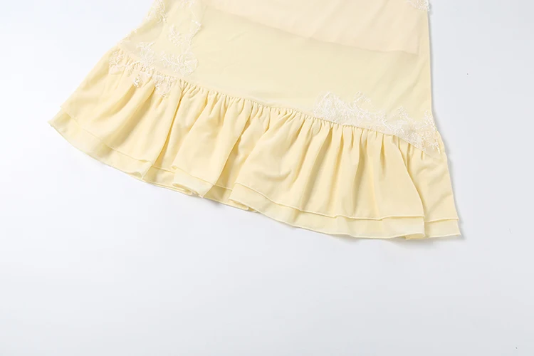 Weird Puss Pailletten-Spitzen-Patchwork 2-teiliges Set für Damen, durchsichtiges Camisole mit tiefem Ausschnitt + Rock mit elastischem Bund und Stufenabschluss, süße Sommer-Outfits – Detail 18