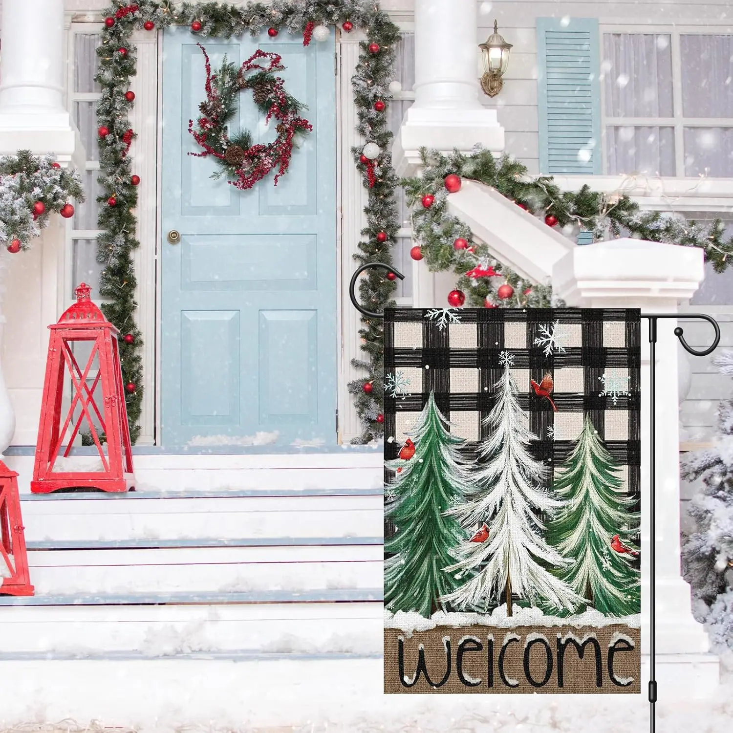 Christmas Trees Welcome Garden Flag 12x18 Inch Double Sided for Outside, Snowflakes Winter Xmas Farmhouse Yard Outdoor Decor zzo