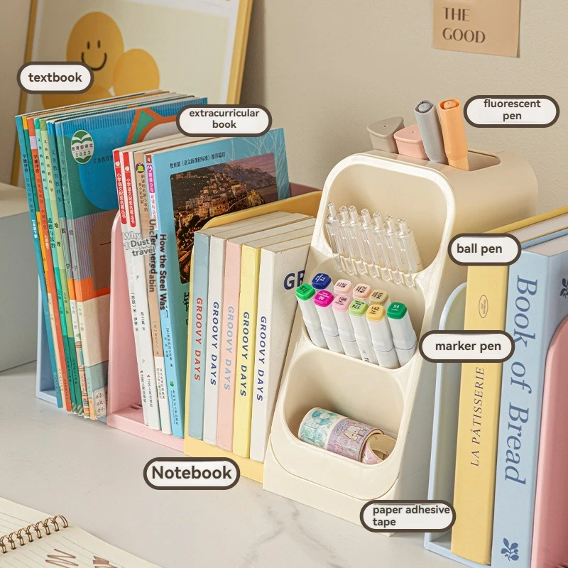 Adjustable Expandable Bookshelf Multi Compartment Pen Holder Colored Book Holder Desktop Bookshelf Student Stationery Storage