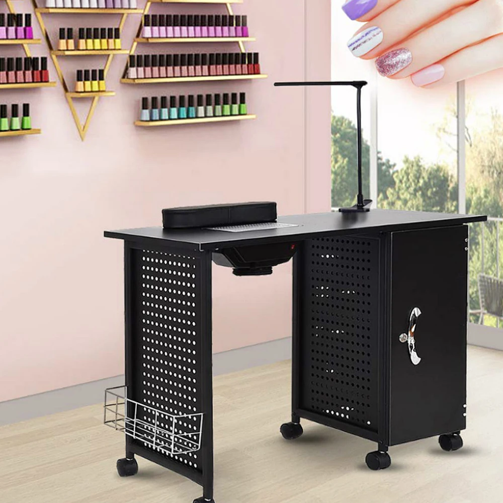 High Quality Black Nail Enhancement Table With Nail Care Vacuum Cleaner Simple Nail Manicure Table