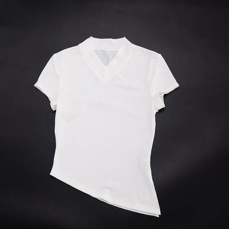 V-Ausschnitt Kurzarm-T-Shirt für Damen, Sommer 2026, Tanktops, sexy, schmal geschnitten, weiche Mischgewebe, seitliche Schlitze, lässige Basic-Tops, Shirts – Detail 11
