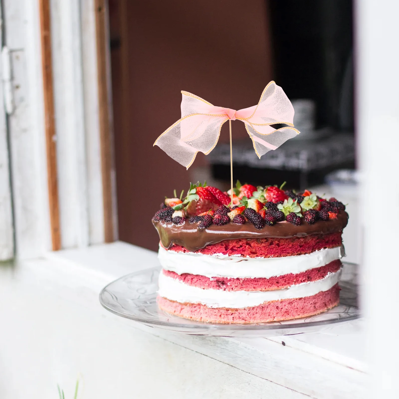 5 uds decoraciones para pasteles pajarita cinta de malla adornos ecológicos suministros para fiesta de cumpleaños galletas fruta Brownie helado