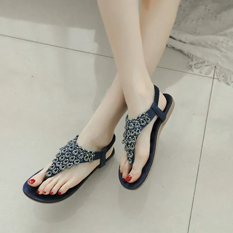 2024 New Summer Women 1.5cm Platform 2cm Low Heels Sandals Female Shiny Flower Sandals Fashion Lady Outside Beach Bohemian Shoes