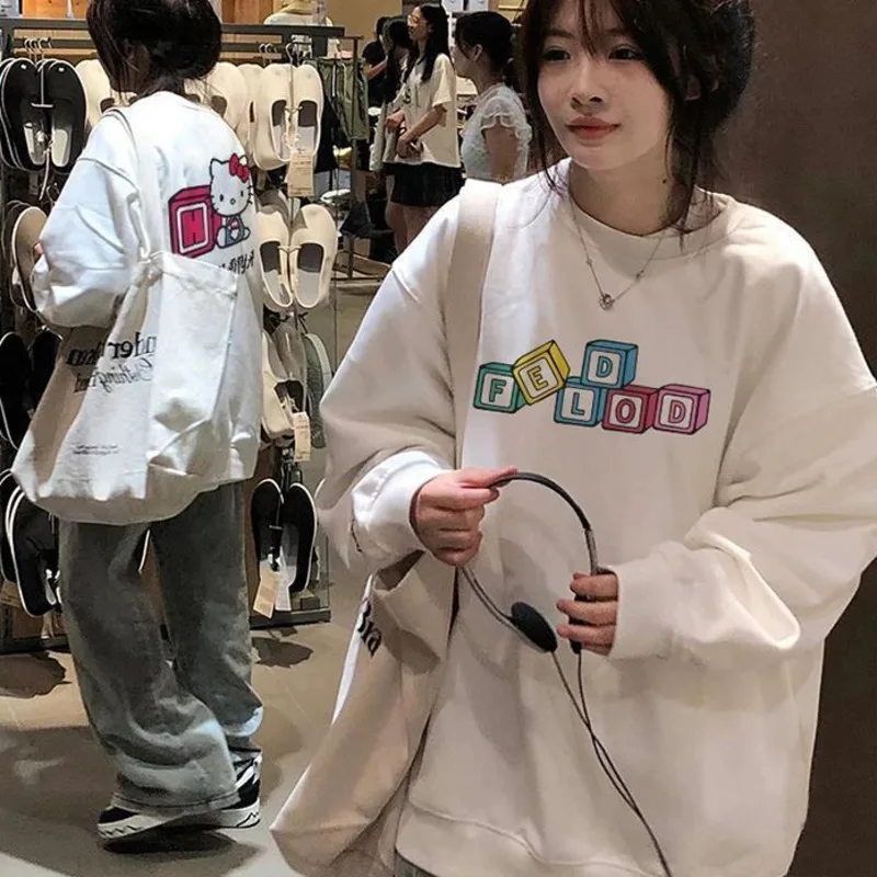 Sanrio hello kitty em torno do pescoço hoodie estudantes do sexo feminino outono novo solto design simples pulôver versão coreana versátil tendência topo