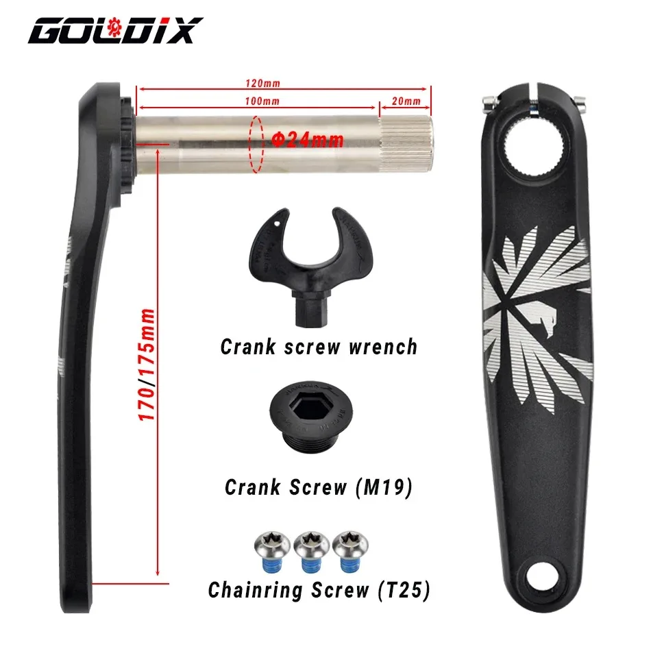 GOLDIX Bicycle Crankset 170/175mm Crank length 0mm Offset Install Directly Chainring 30/32/34/36/38T For Mountain Bike Crankset