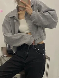 Harajuku Zipper Women Sexy Cropped Jackets Chic Long Sleeve Letter Sweatshirt Spring Female All-Match Korean Y2K Tops