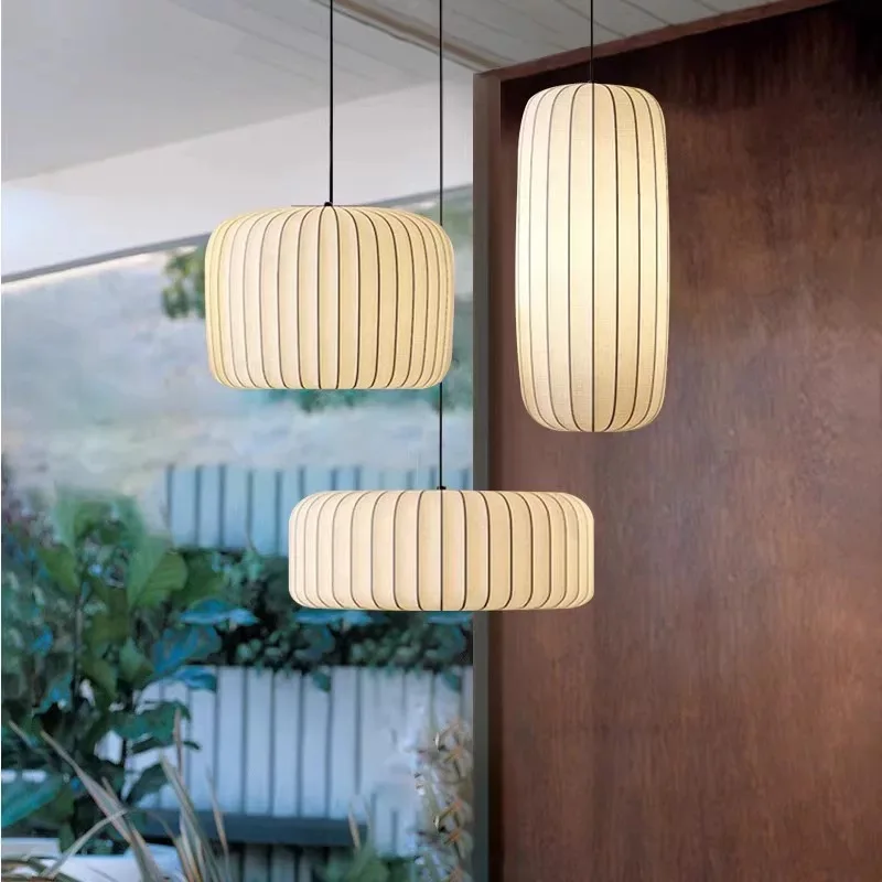 

Современная японская люстра ваби-саби из шелка E27, скандинавский домашний декор, дизайнерская лампа для гостиной, столовой, спальни, лофта, подвесные светильники