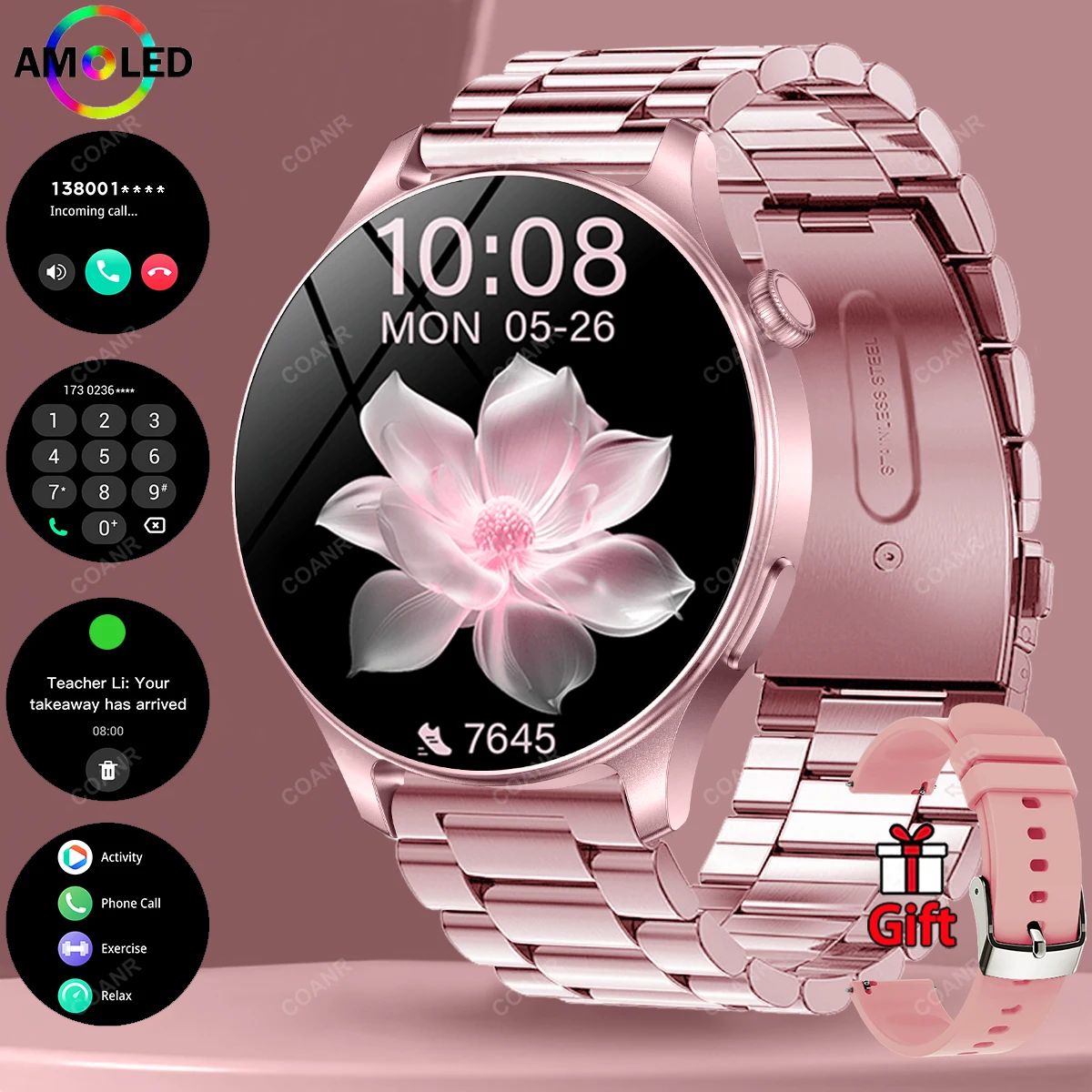 

New 1.53" AMOLED HD Screen Smart Watch Sports Fitness tracking watch Make And Receive Calls Lady Smartwatch 100+sports modes