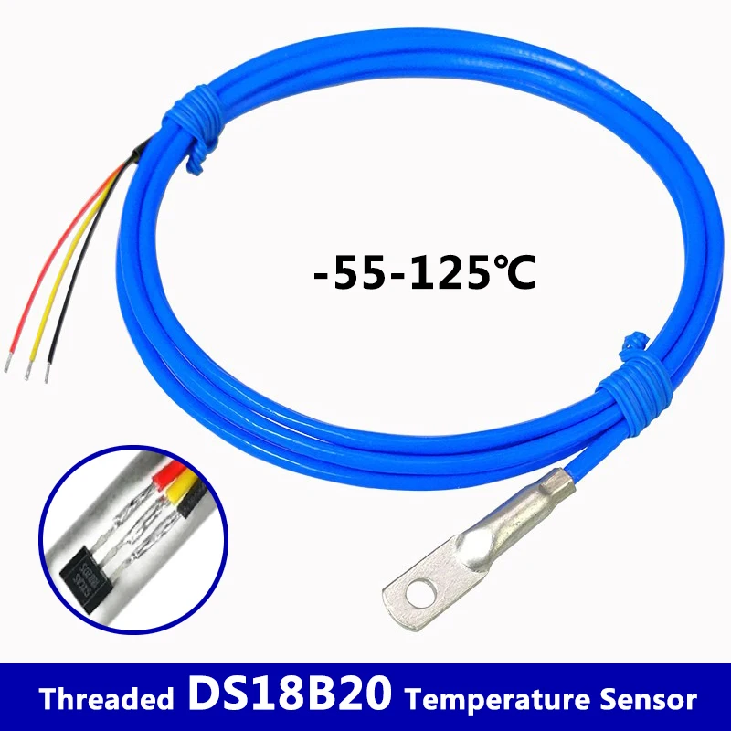 DS18B20 Waterproof Surface Temperature Sensor with PTFE Cable, Digital Temperature Probe, Stainless Steel Terminal Lug