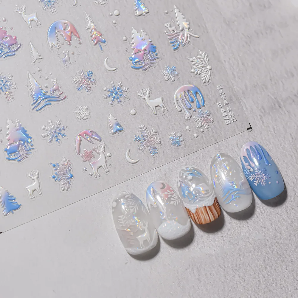 1pcs Blue Christmas Nail Stickers Shell Light Nail Art Decoration Stickers Mixed Aurora Snowfield Elk Adhesive Slider Cute Parts