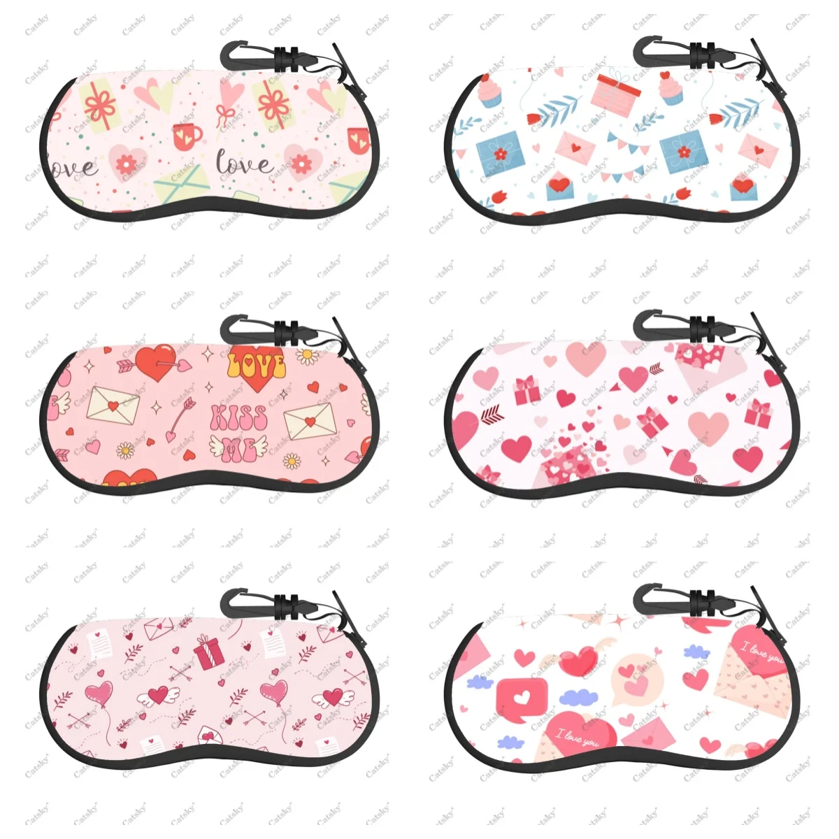 Envelopes and Hearts Pattern Glasses Case Zipper Travel Printed Pattern Soft Case Suitable for Storing Glasses Sunglasses Case