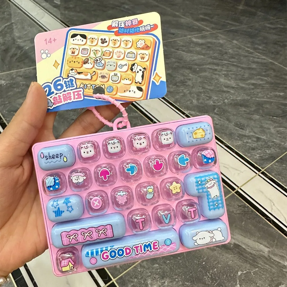Press-Type 26 Key Keyboard Keychain Plastic Clickable Keys Mechanical Fidget Keyboard Sensory Clear Key Sounds